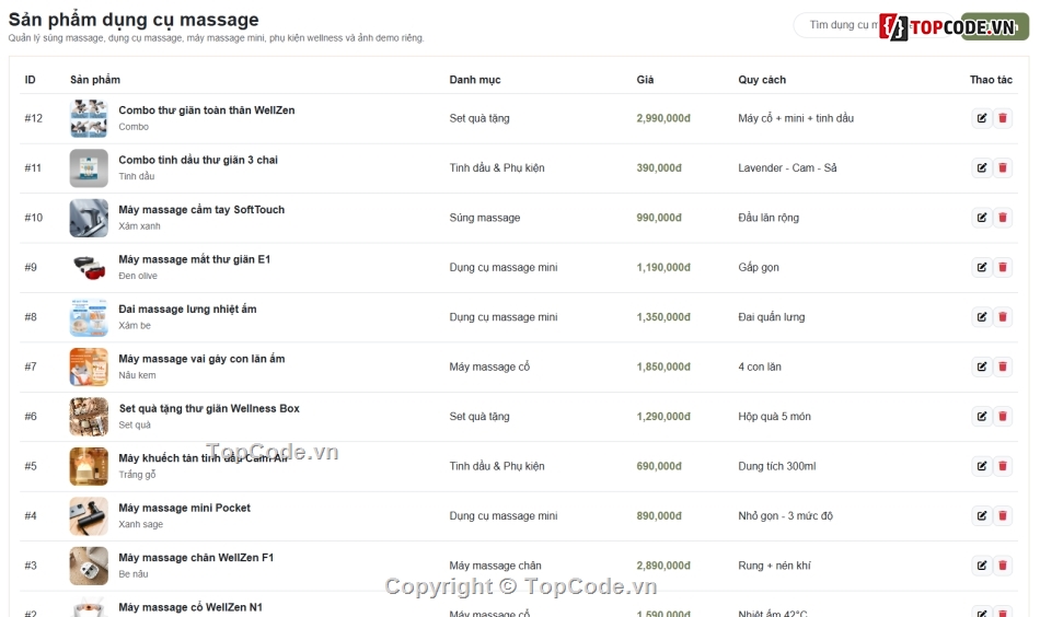 massage,web bán dụng cụ,website